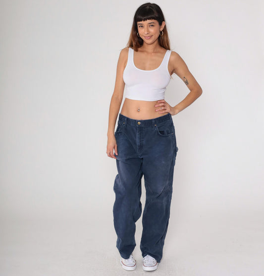 Y2K Carhartt Navy Straight Leg Work Pants Hammer Loop 38x32