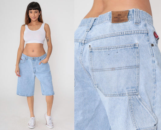 Y2K US Polo Association Carpenter Shorts Light Wash Denim Cargo Utility 36