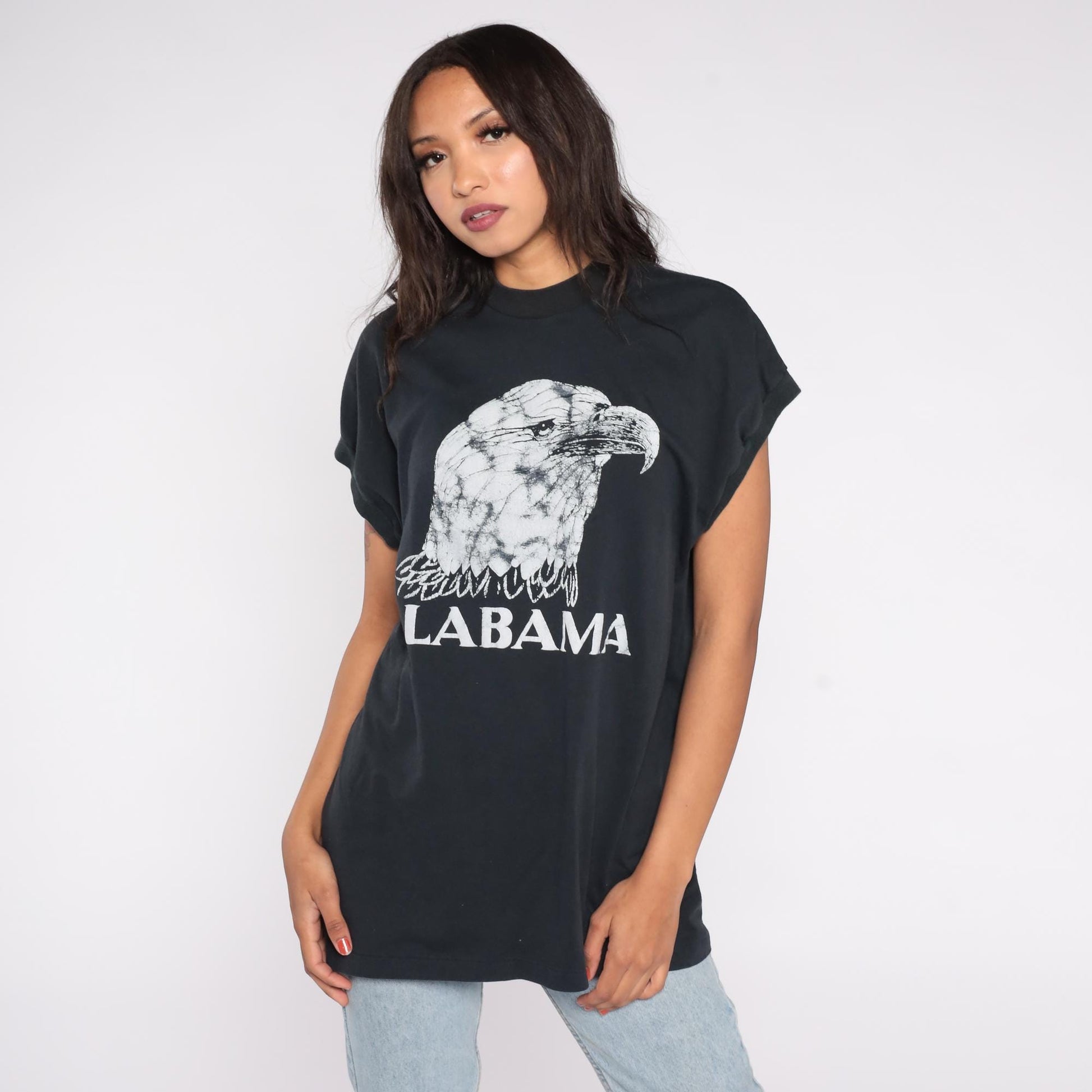 90s Alabama Bald Eagle T-Shirt Black White Graphic Tee Extra Large
