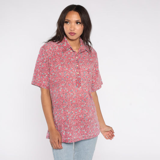 90s Reyn Spooner Hawaiian Shirt Pink Floral Button Down Cotton Medium