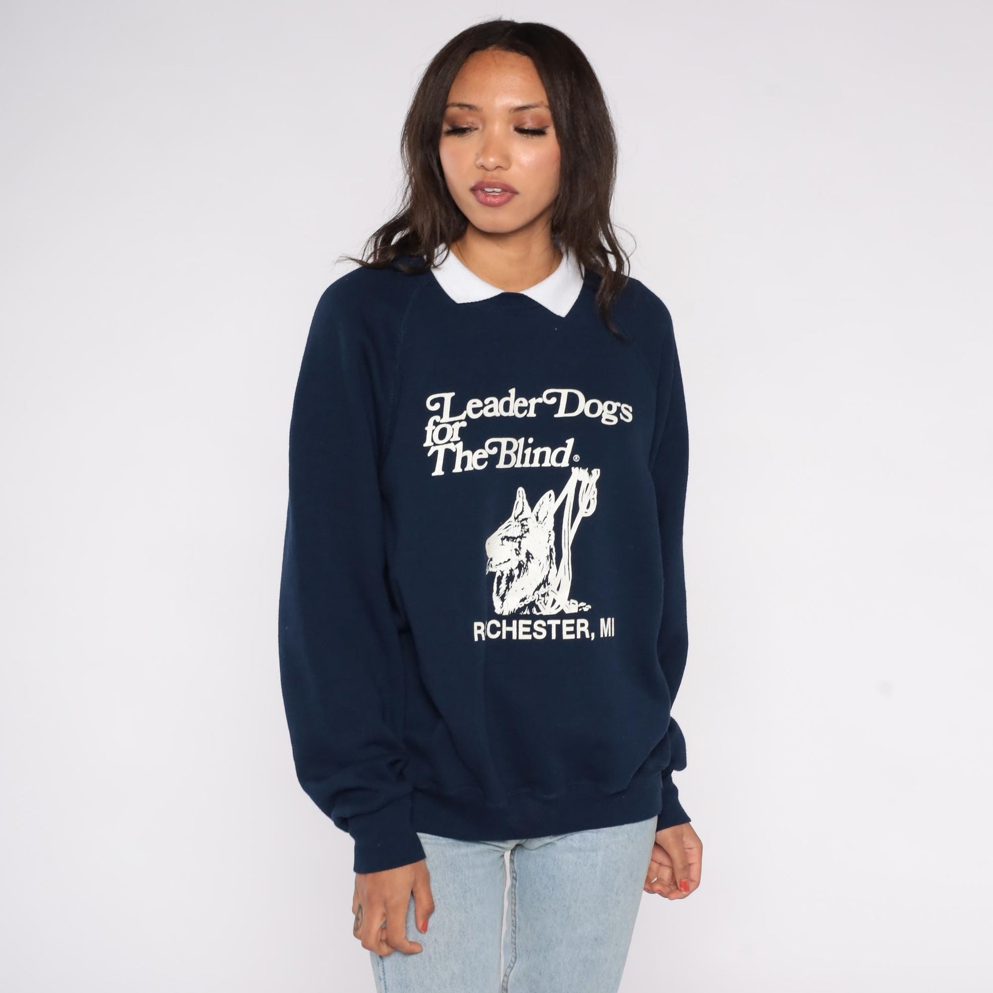 90s Lee Leader Dogs For The Blind Sweatshirt Navy Graphic Crewneck Extra Large XL