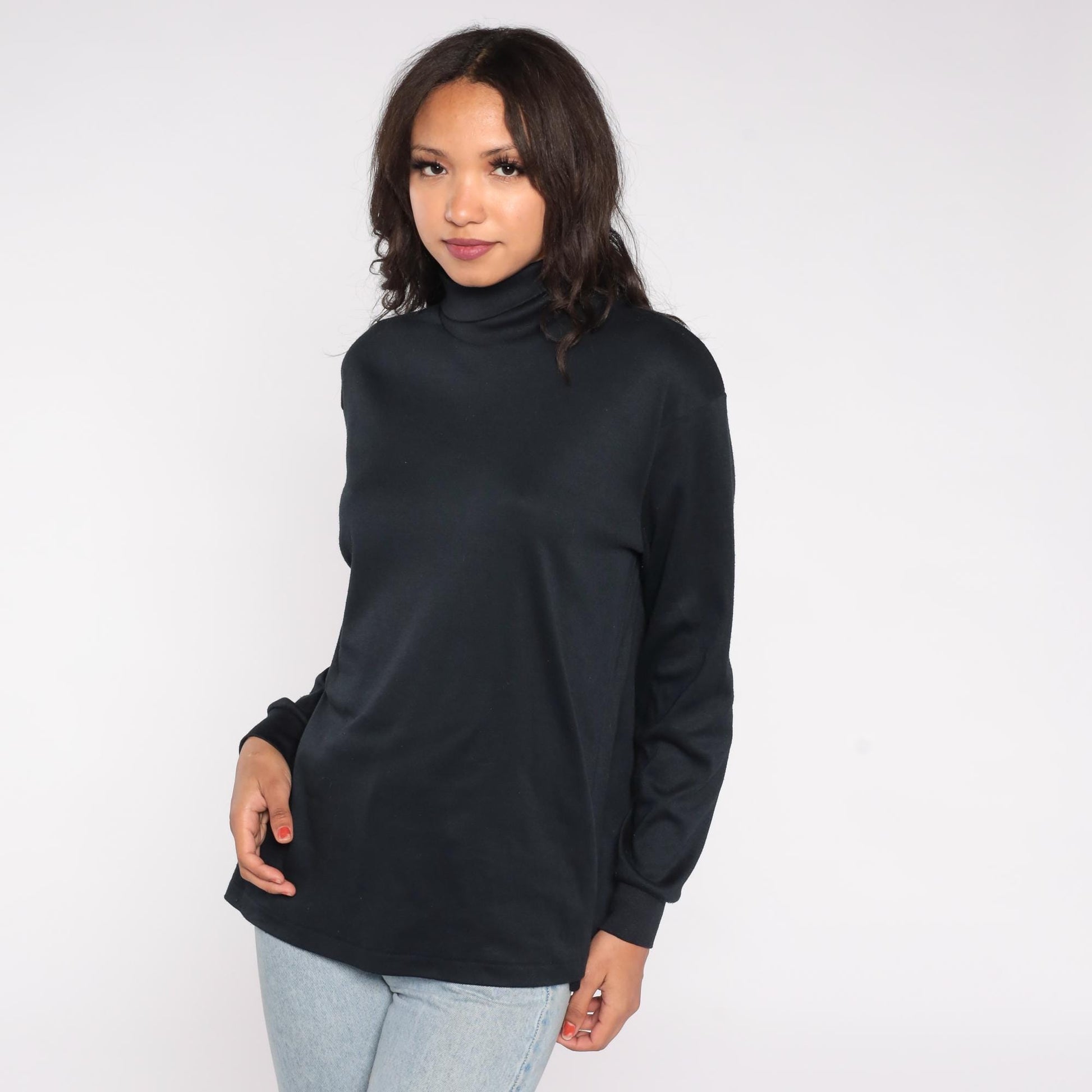 90s Bobbie Brooks Black Turtleneck Cotton Blend Long Sleeve Extra Large XL