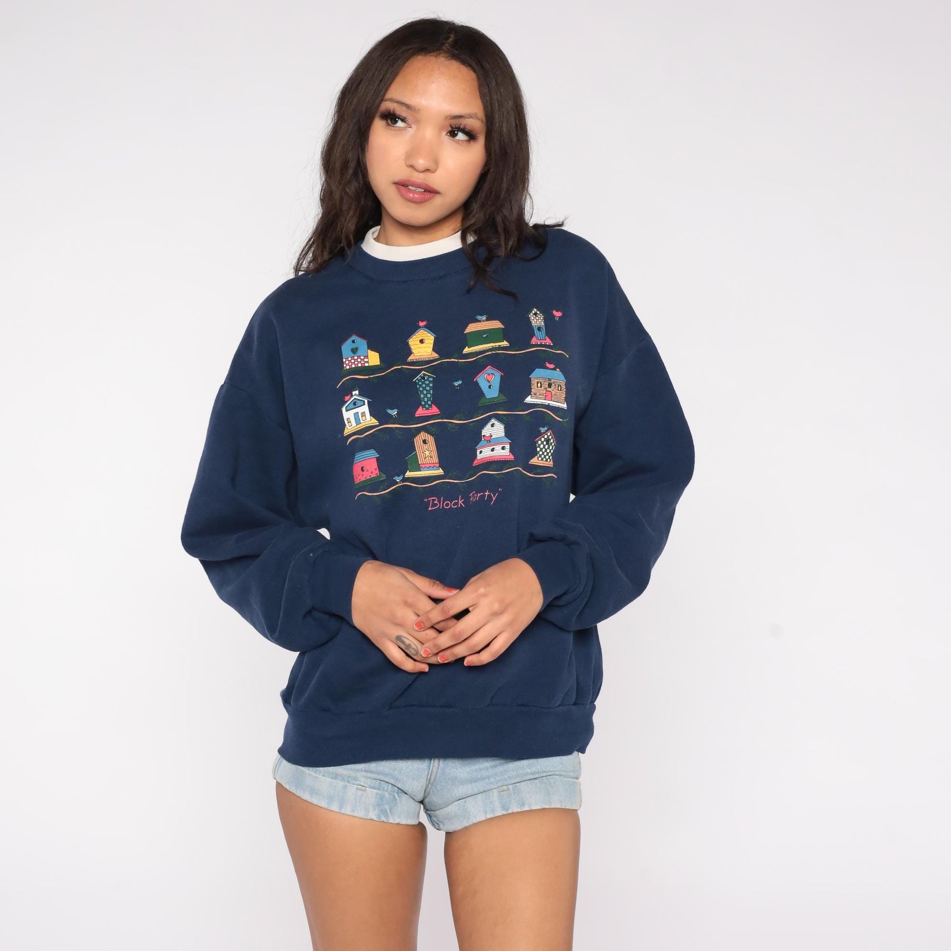 90s Gopher Sport Birdhouse Block Party Sweatshirt Navy Blue XL