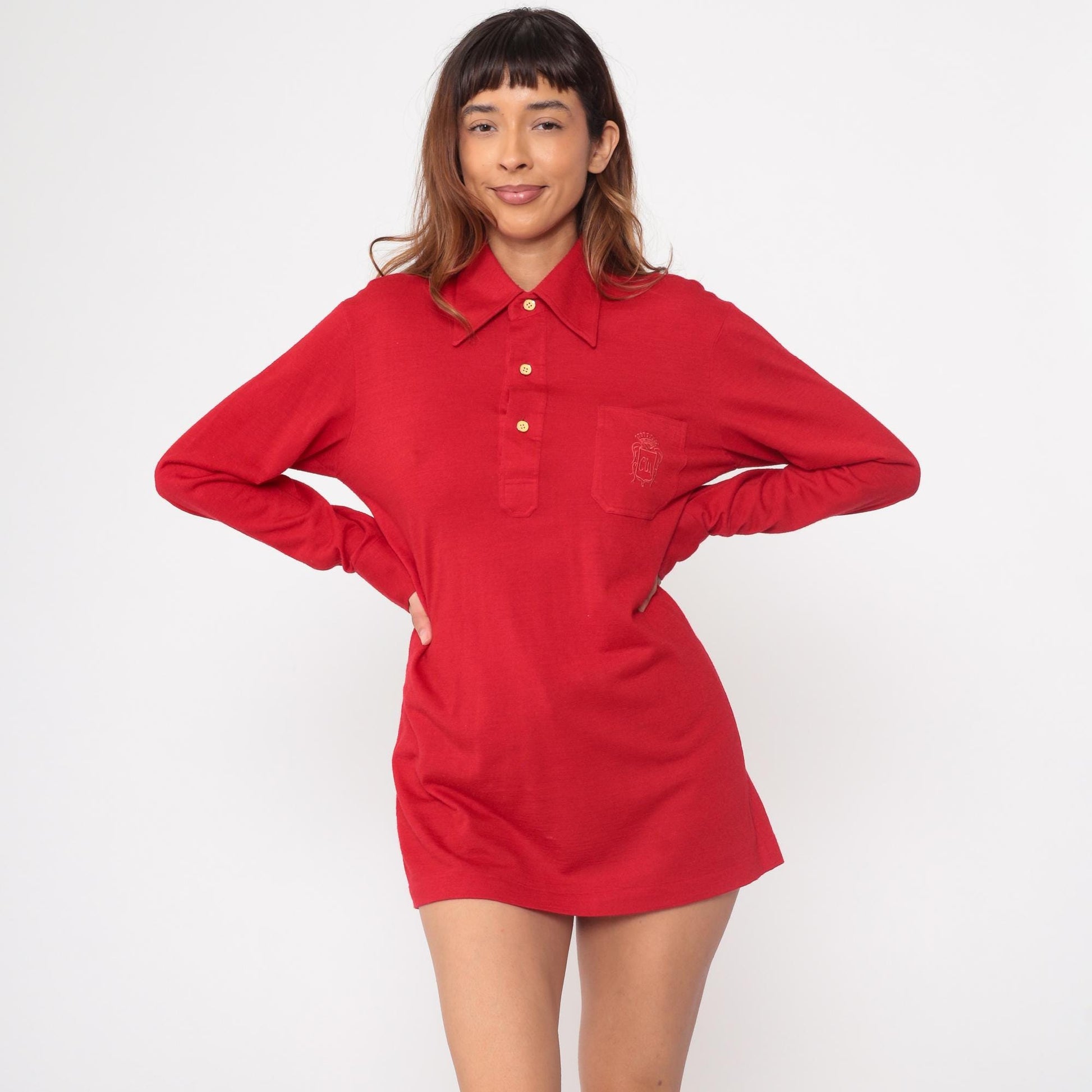 70s Countess Mara Red Polo Shirt Gold Buttons Embroidered Crest Large L
