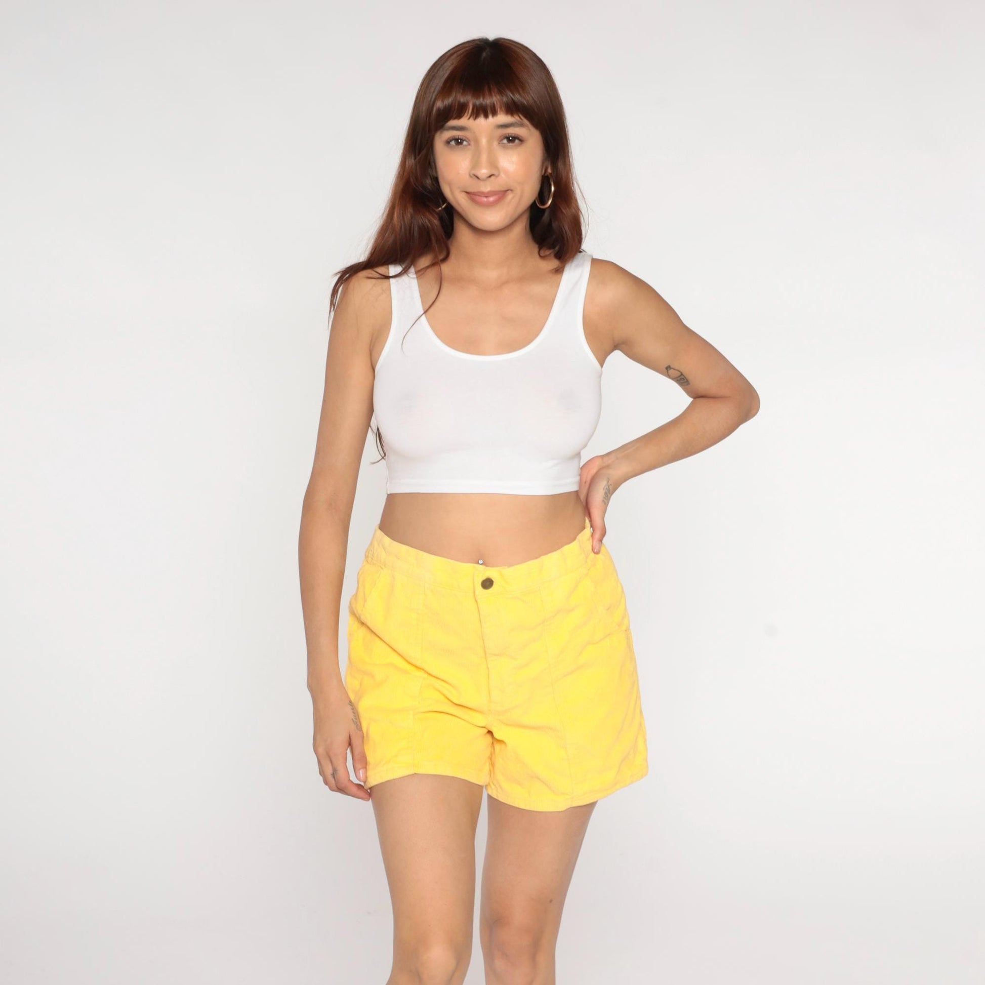 80s Windridge Lemon Yellow Corduroy Shorts High Waist Button Fly Large