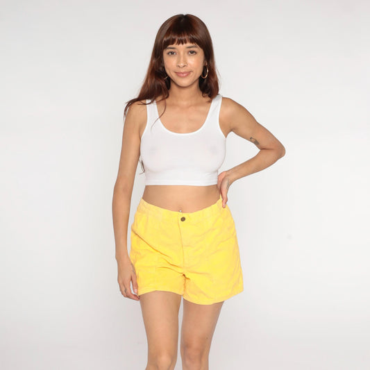 80s Windridge Lemon Yellow Corduroy Shorts High Waist Button Fly Large