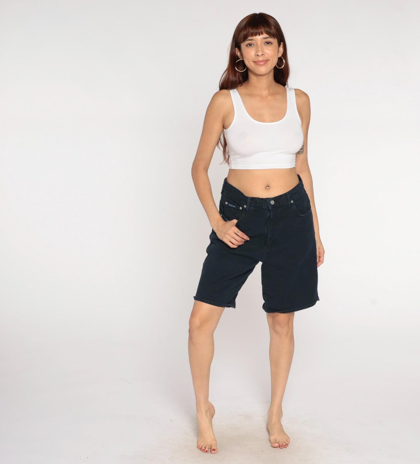 90s Calvin Klein Black Denim Bermuda Shorts High Waisted Button Fly Medium