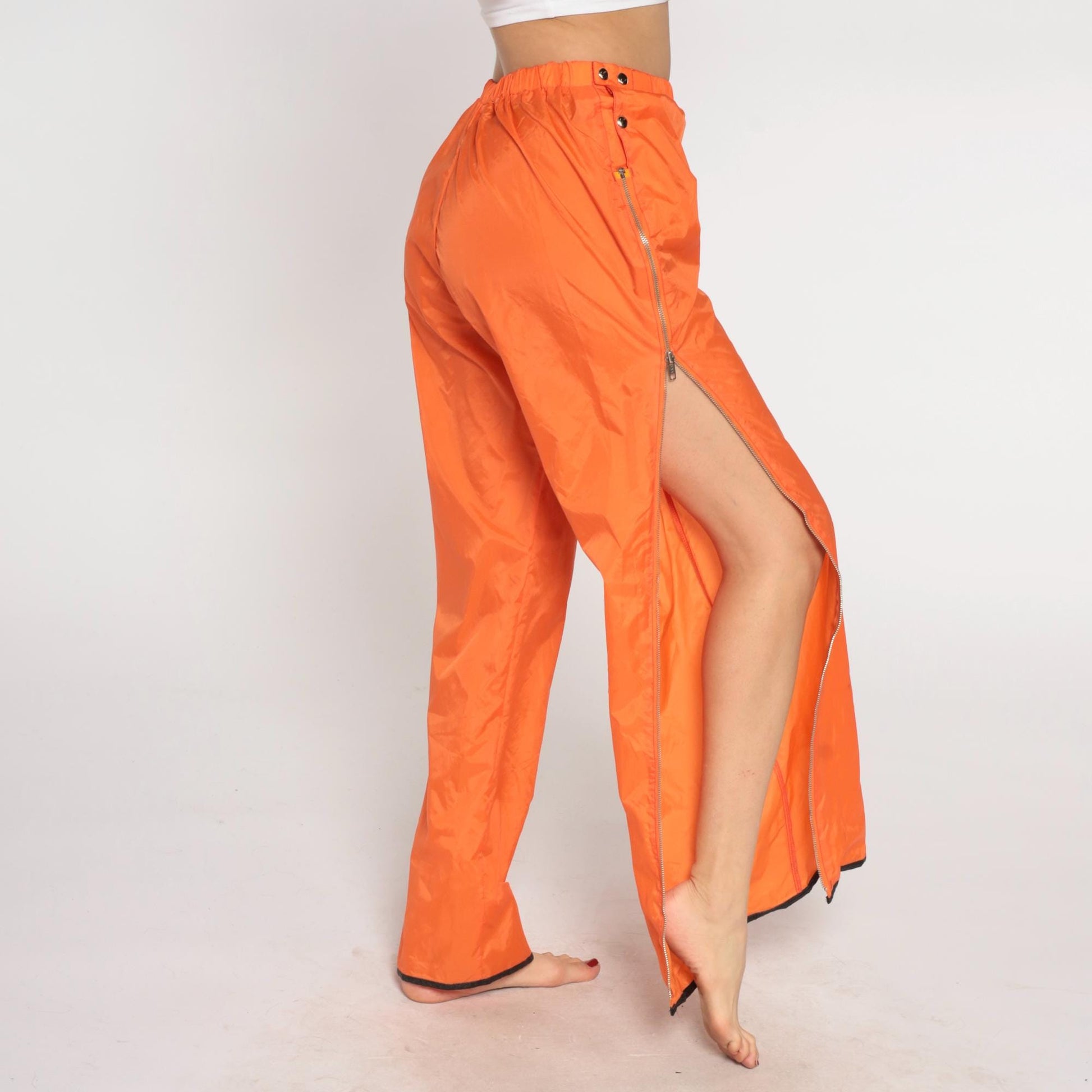 70s Breakaway Track Pants Orange Nylon Full Zip Unisex Large