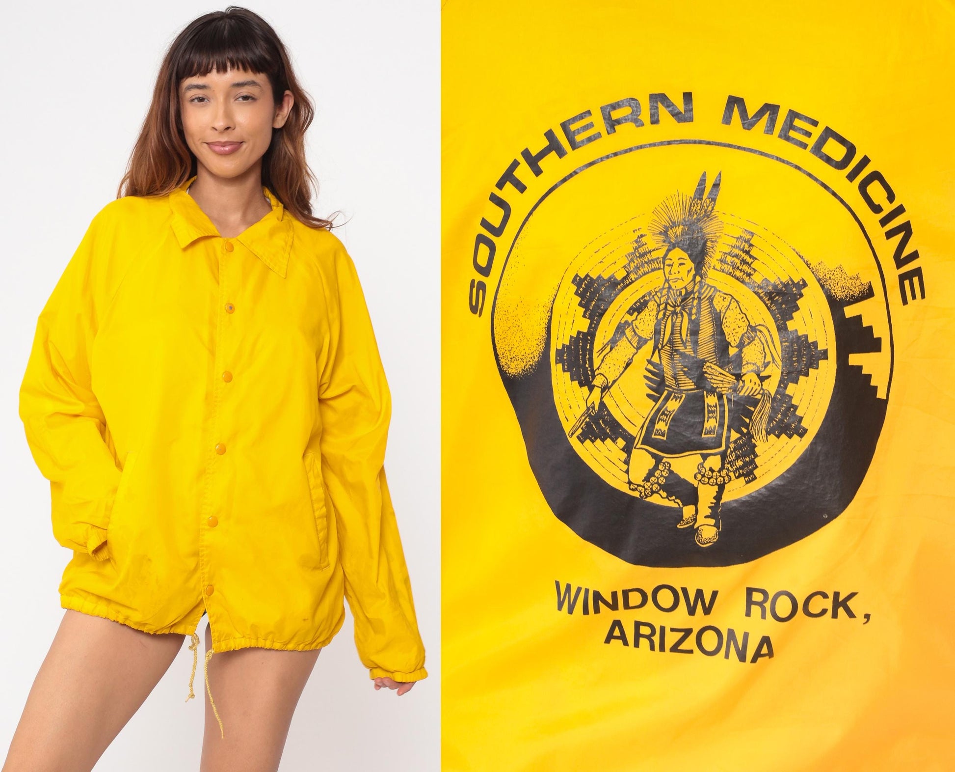 80s Southern Medicine Arizona Windbreaker Yellow Native American Graphic Large