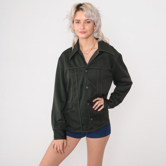 70s Wrangler Olive Green Shacket Button Up Shirt Jacket Large L