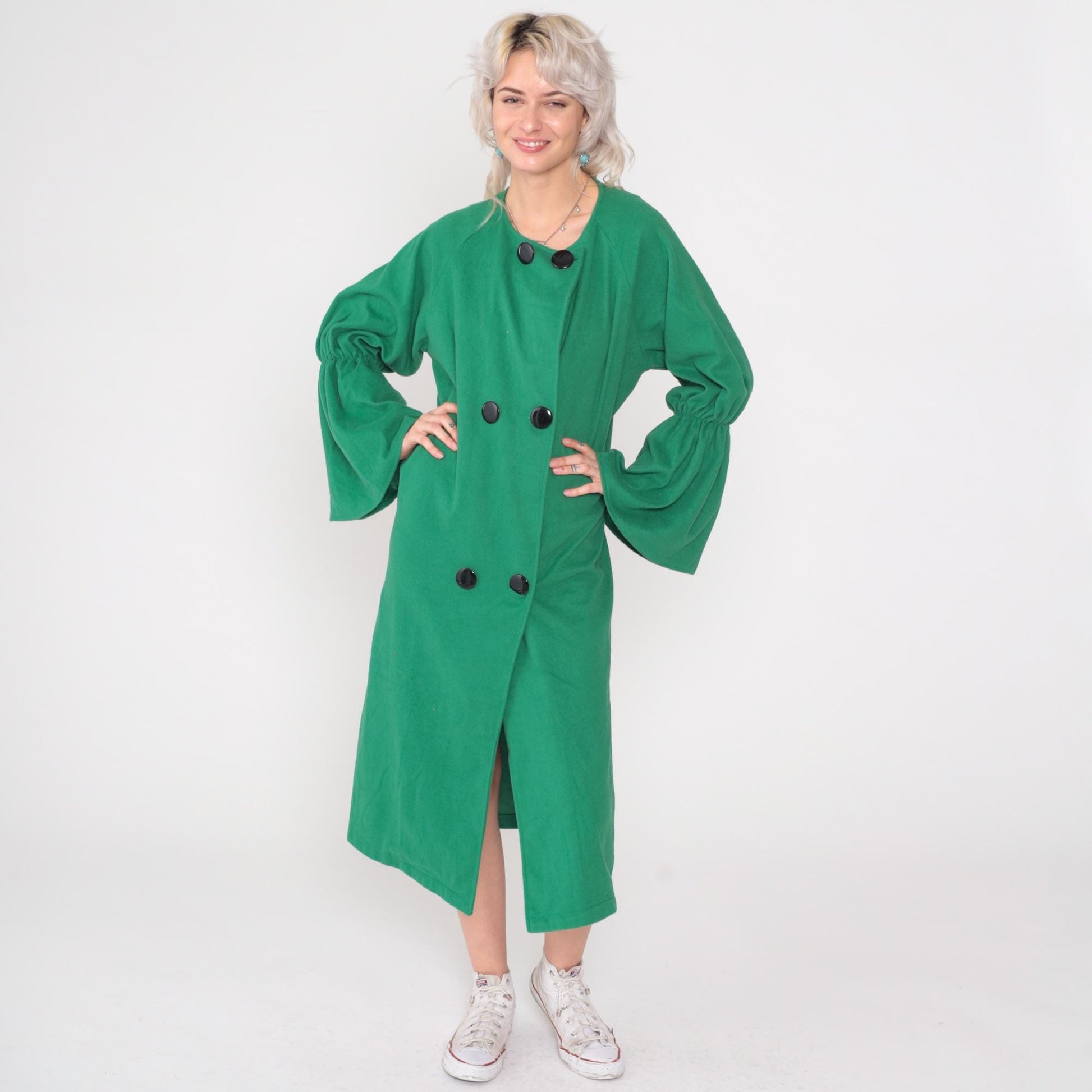 Y2K Green Bell Sleeve Coat Double Breasted Jacket Large L