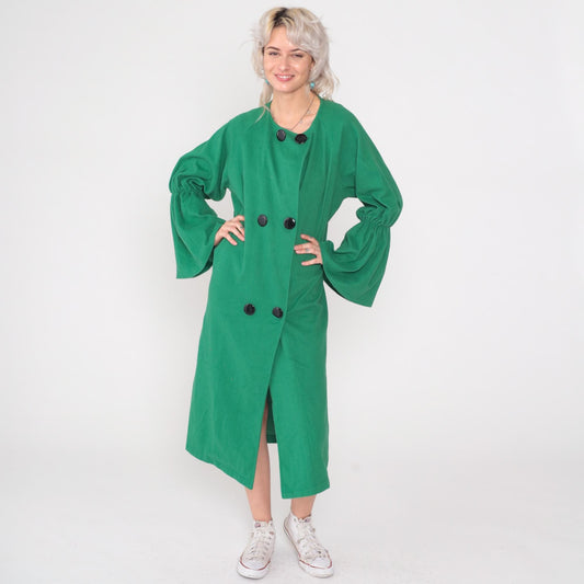 Y2K Green Bell Sleeve Coat Double Breasted Jacket Large L