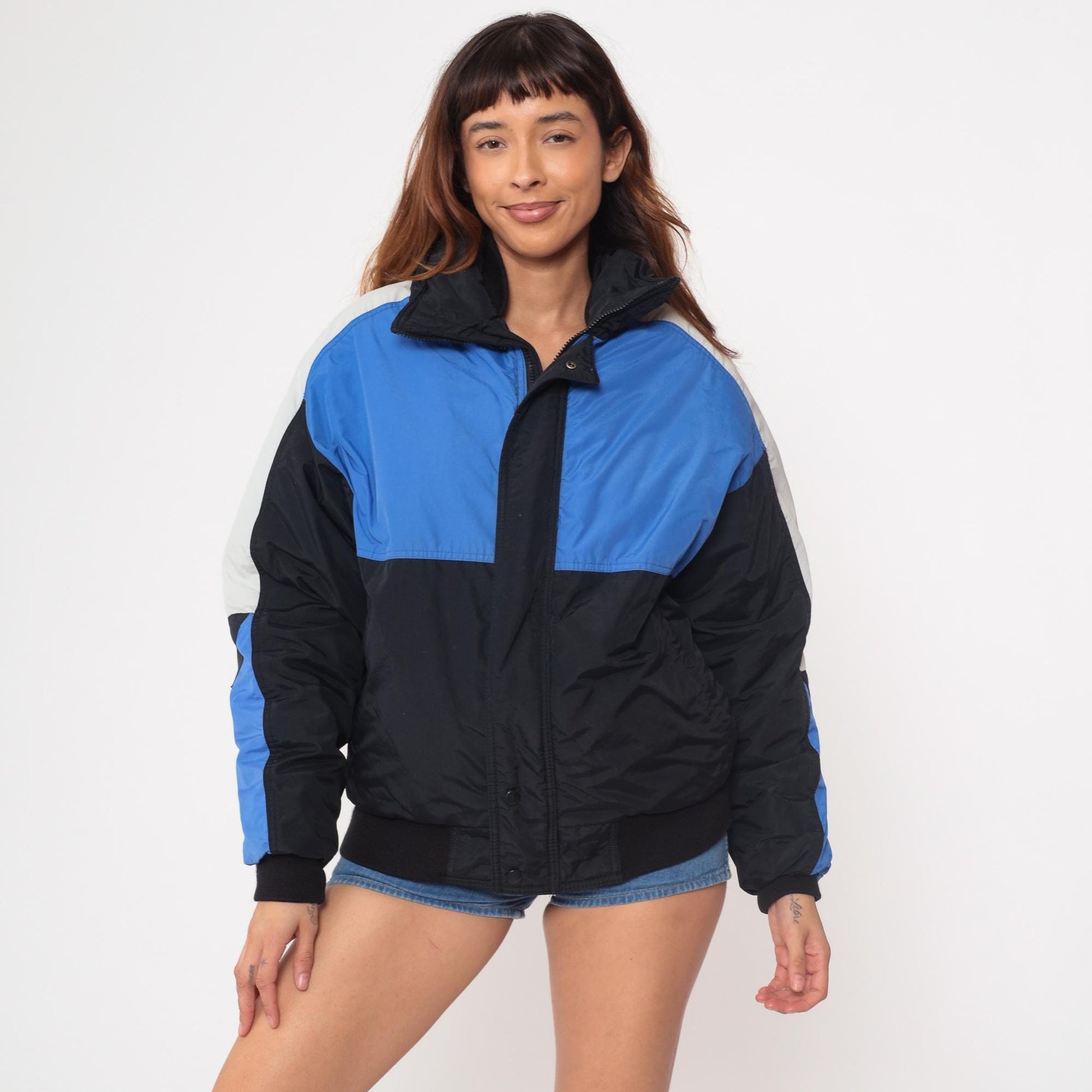 90s Field and Stream Colorblock Windbreaker Jacket Blue Black White Medium M