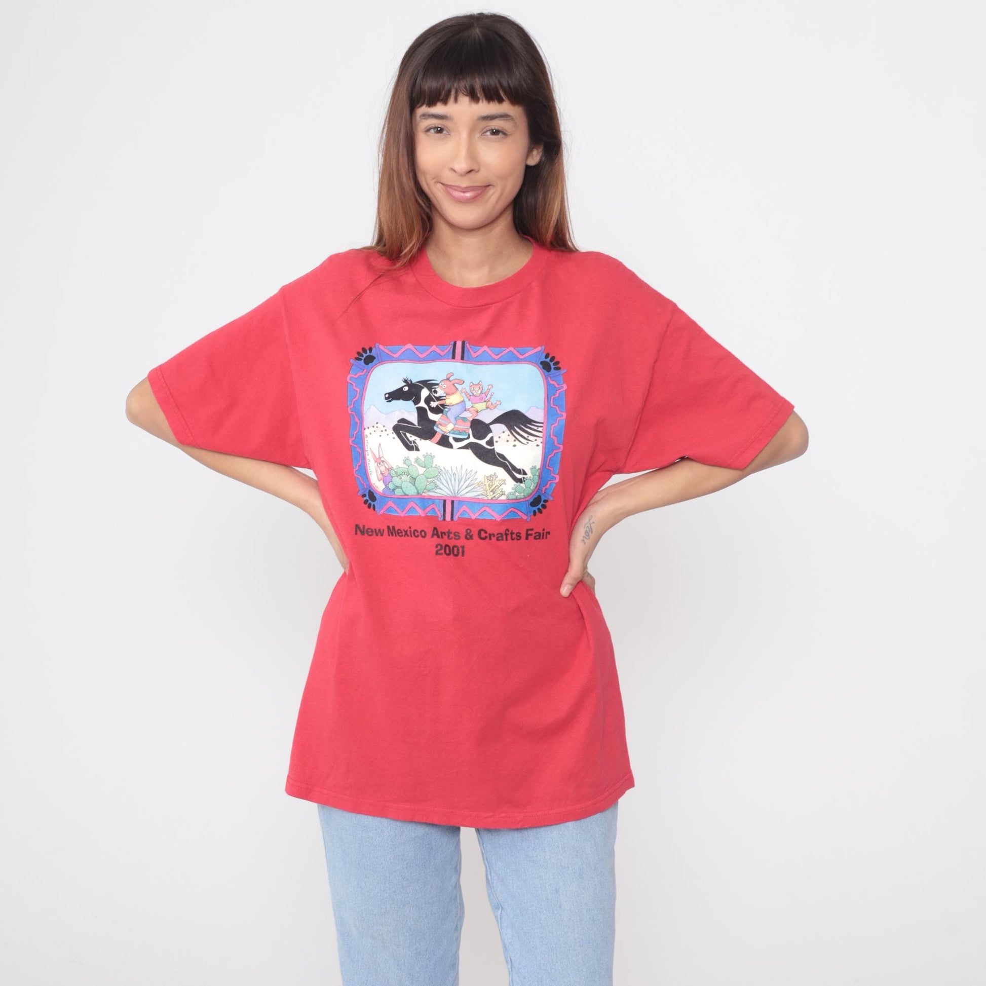 90s New Mexico Arts & Crafts Fair Graphic Tee Red Cotton Large L