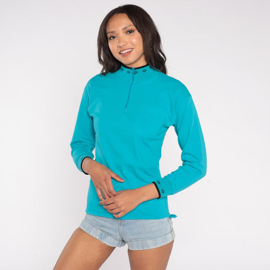 90s Tulip Turquoise Half-Zip Knit Pullover Aztec Geometric Collar Extra Small XS