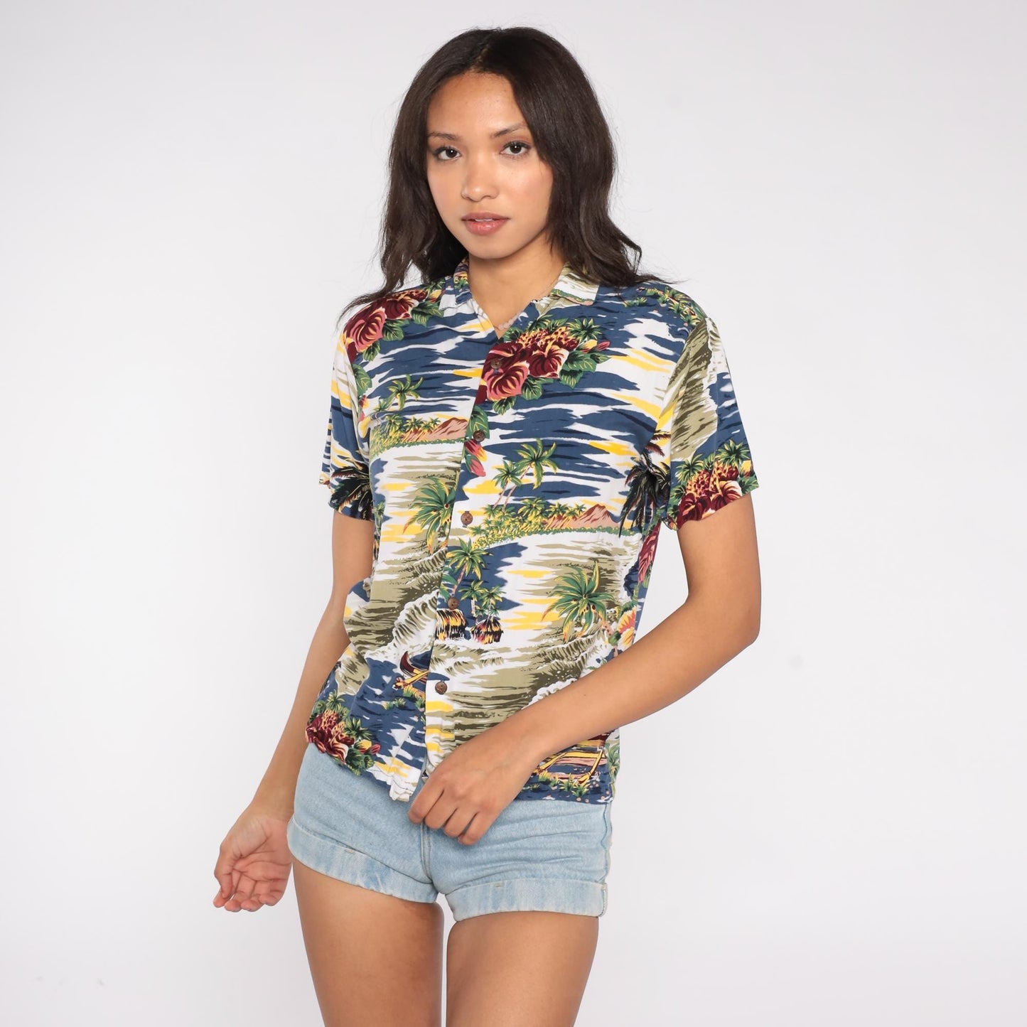 Y2K Hilo Hattie Hawaiian Shirt Island Print Button Front Medium
