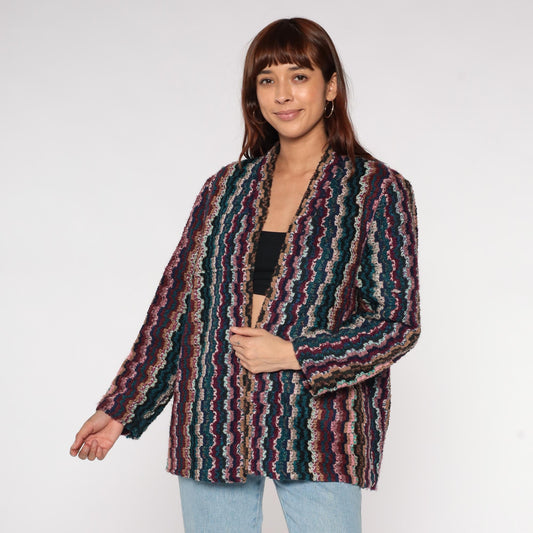 70s Graff Californiawear Striped Blazer Multicolor Wavy Pattern Medium Large