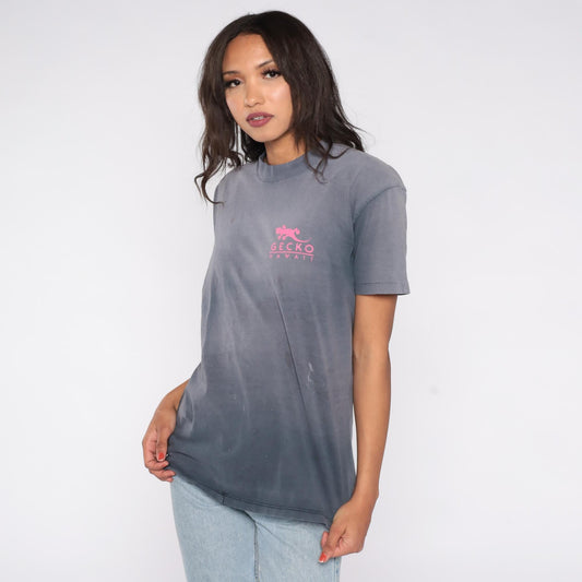 90s Gecko Hawaii Surf Tee Gray Neon Graphic Cotton Large L