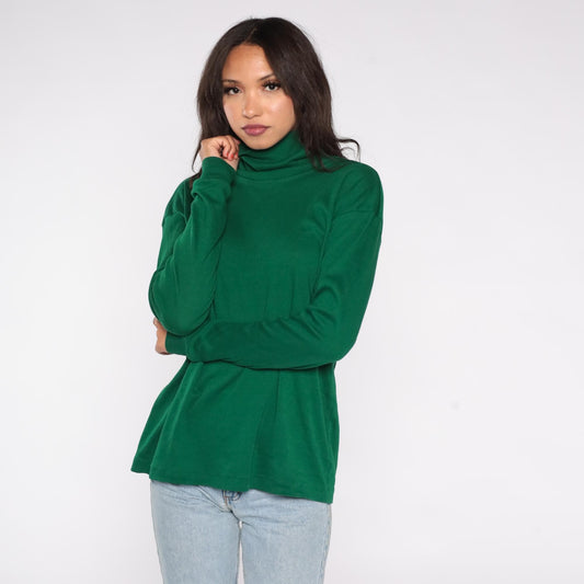 80s Roffe Skiwear Forest Green Turtleneck Long Sleeve Pullover Men's Large