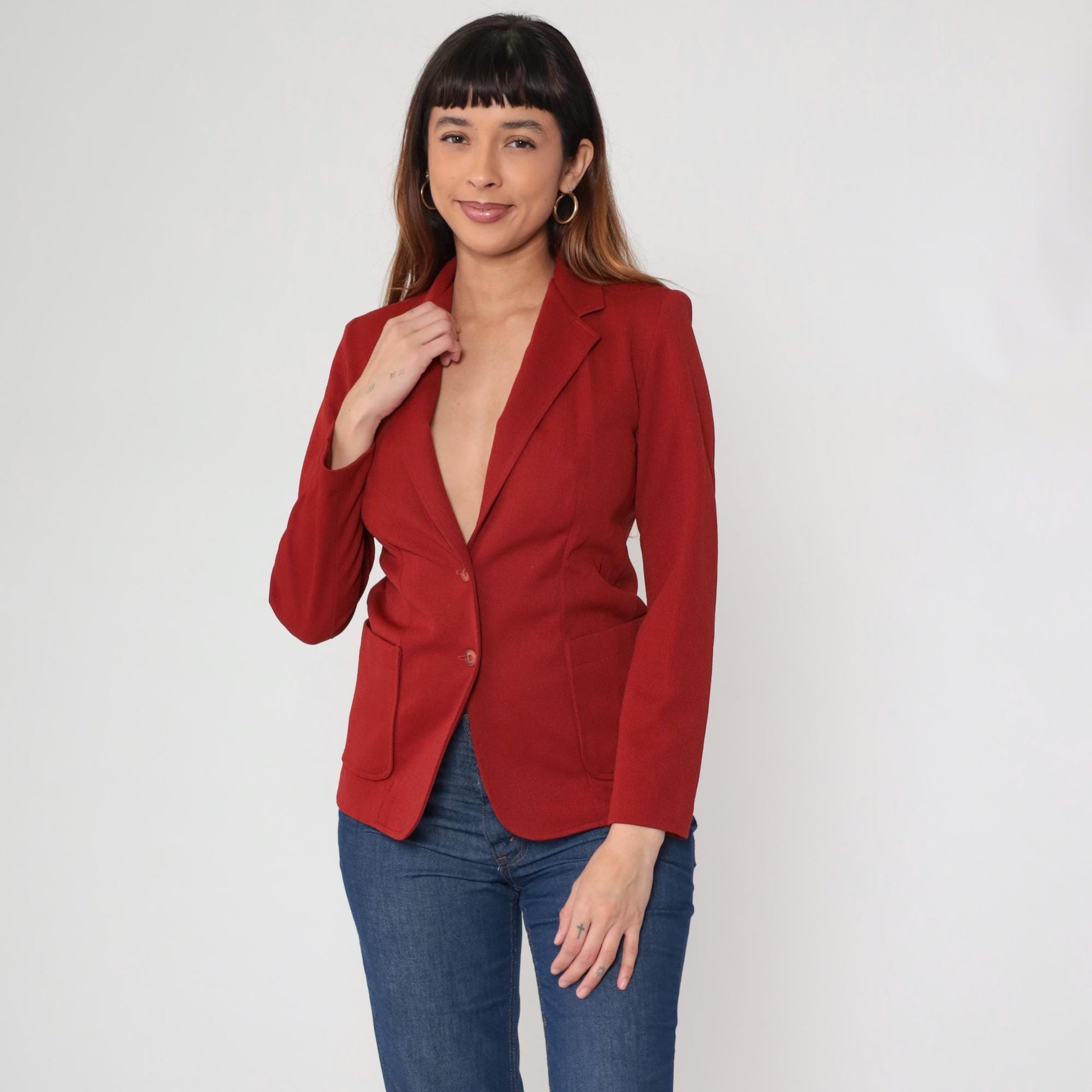 70s Today's Times Cherry Red Blazer Tailored Button Front Jacket Small