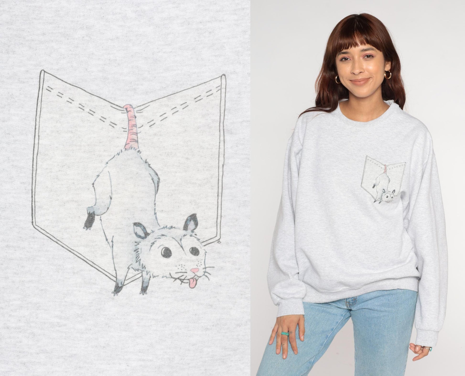 90s Jerzees Possum Graphic Sweatshirt Heather Grey Crewneck Large L