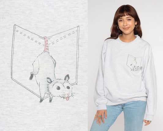 90s Jerzees Possum Graphic Sweatshirt Heather Grey Crewneck Large L