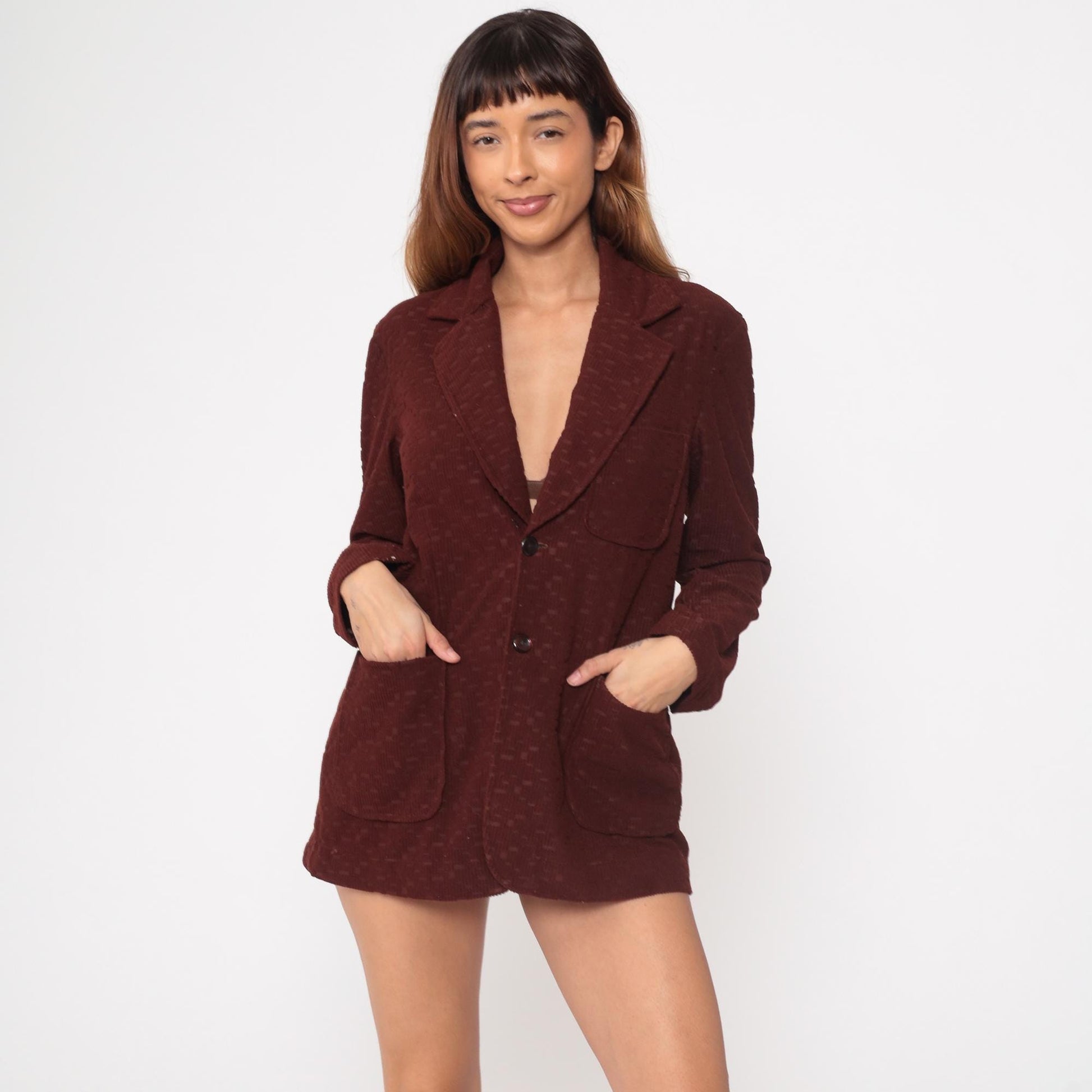 80s Meidiy Corduroy Blazer Chocolate Brown Notched Collar Medium M