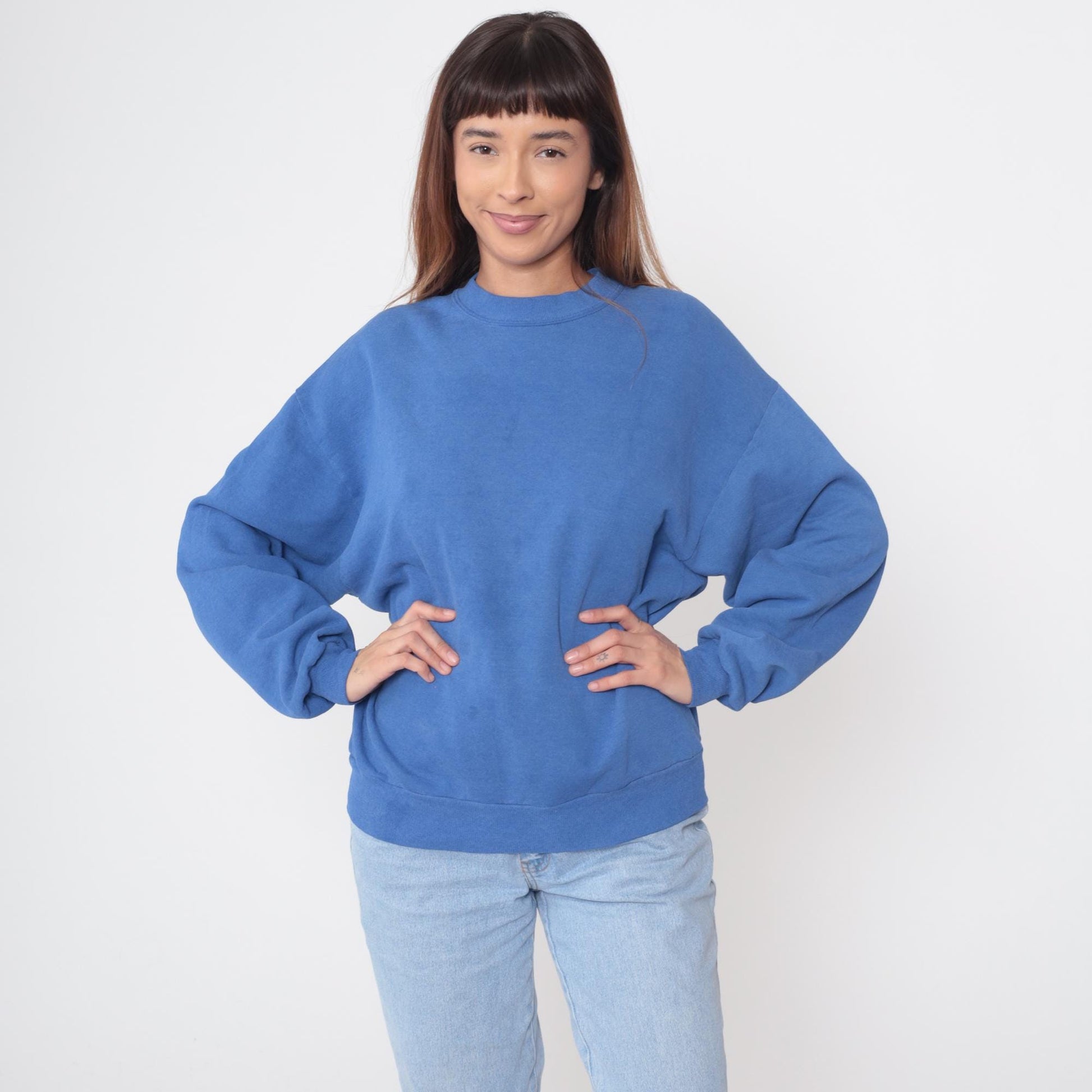 90s Jerzees Blue Crewneck Sweatshirt Cotton Pullover Large L