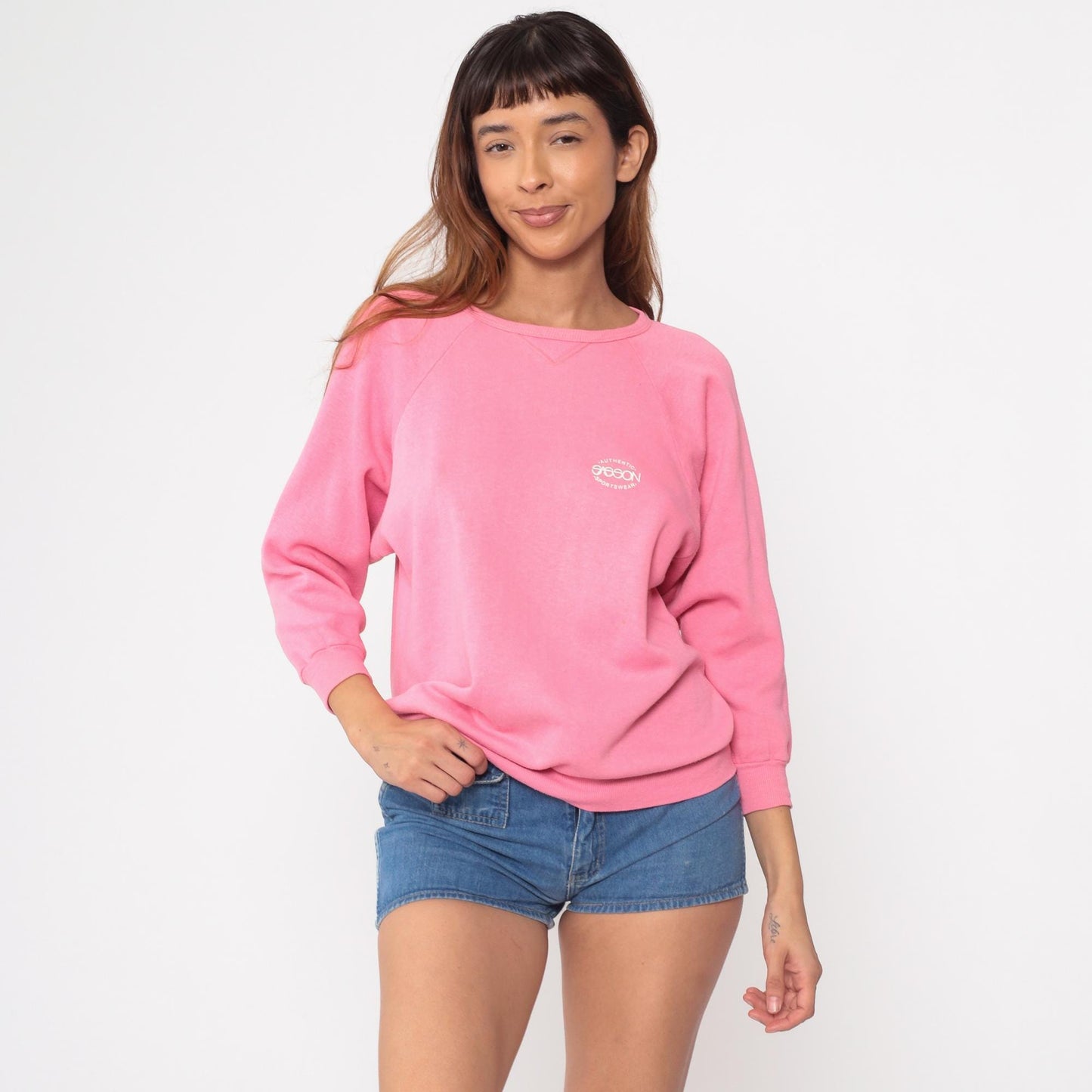 80s Sasson Pink Crewneck Sweatshirt Raglan Sleeve Medium M
