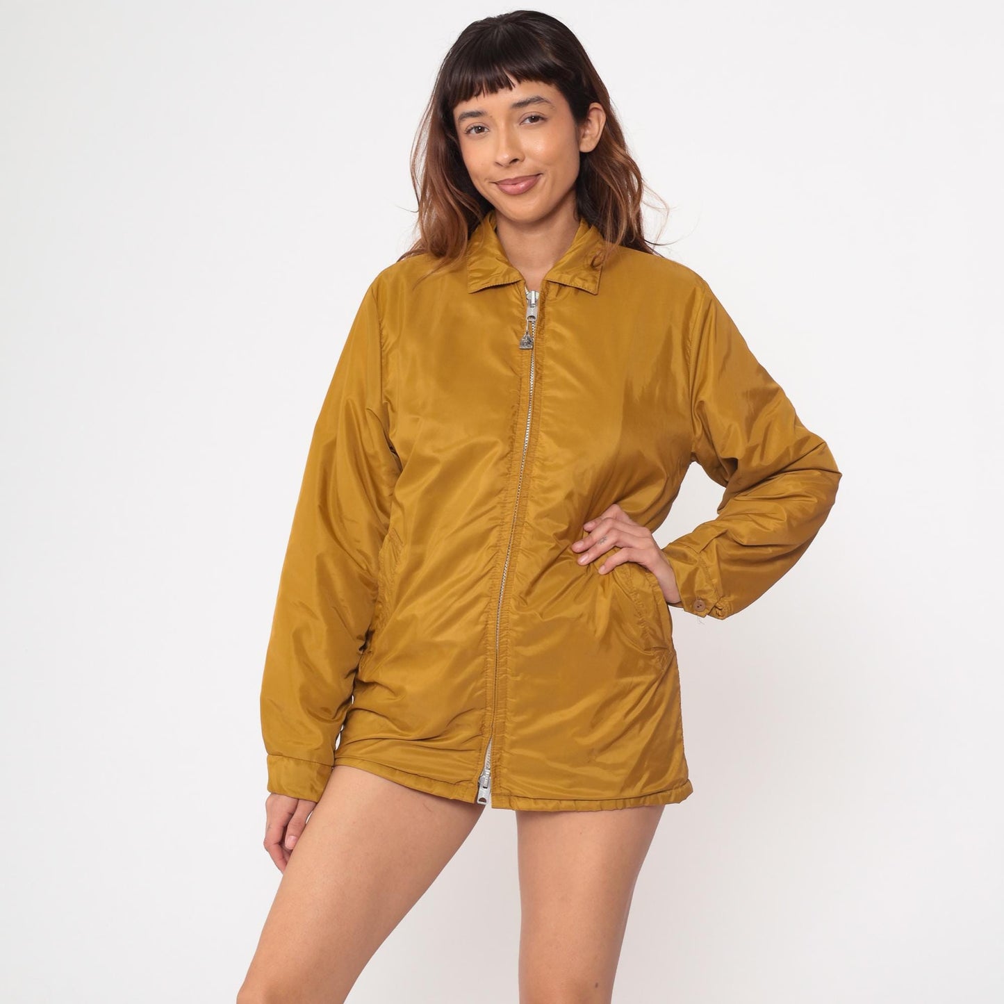 70s Pacific Trail Mustard Yellow Windbreaker Jacket Zip Front Small