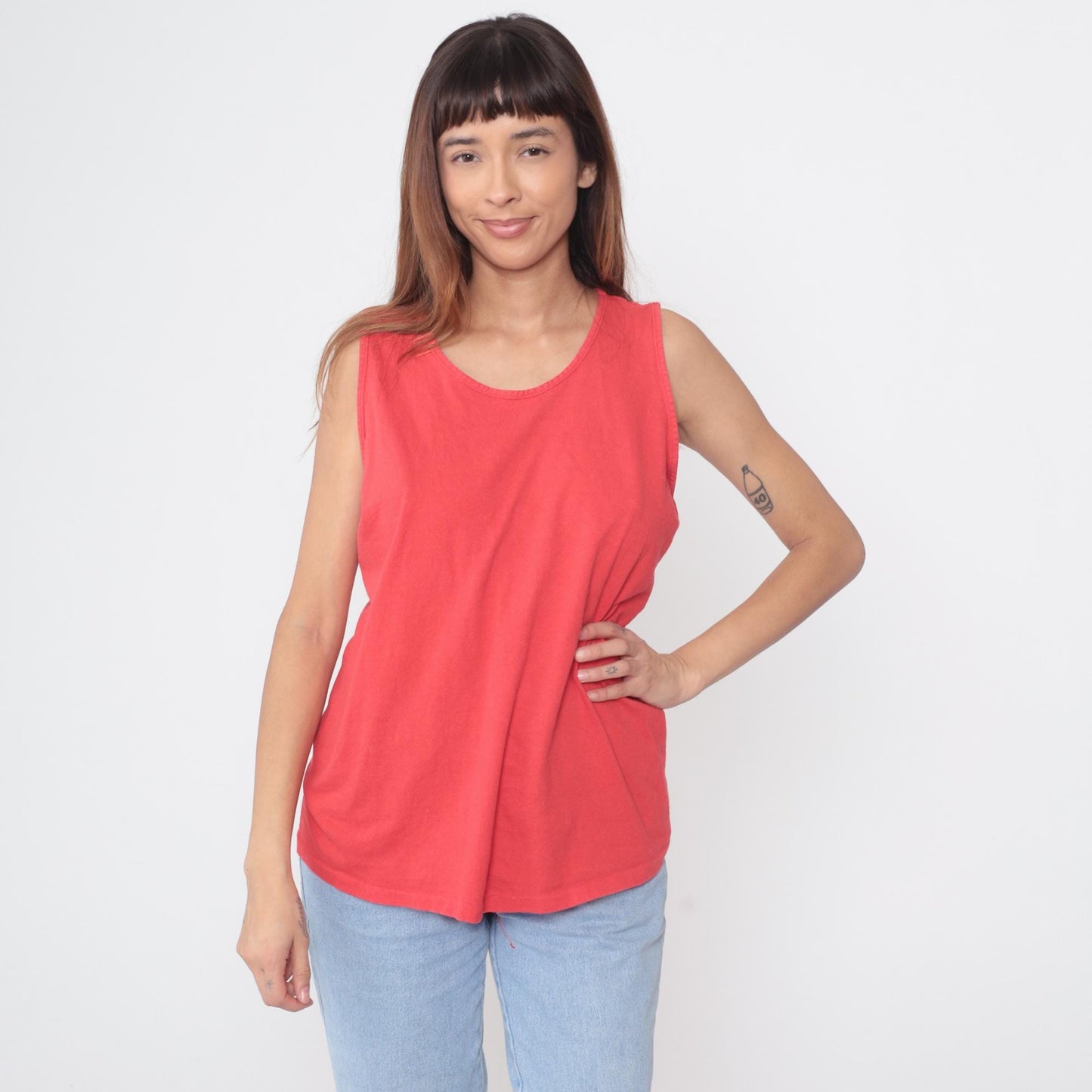 90s Coral Tank Top Scoop Neck Sleeveless Cotton Blend Medium M