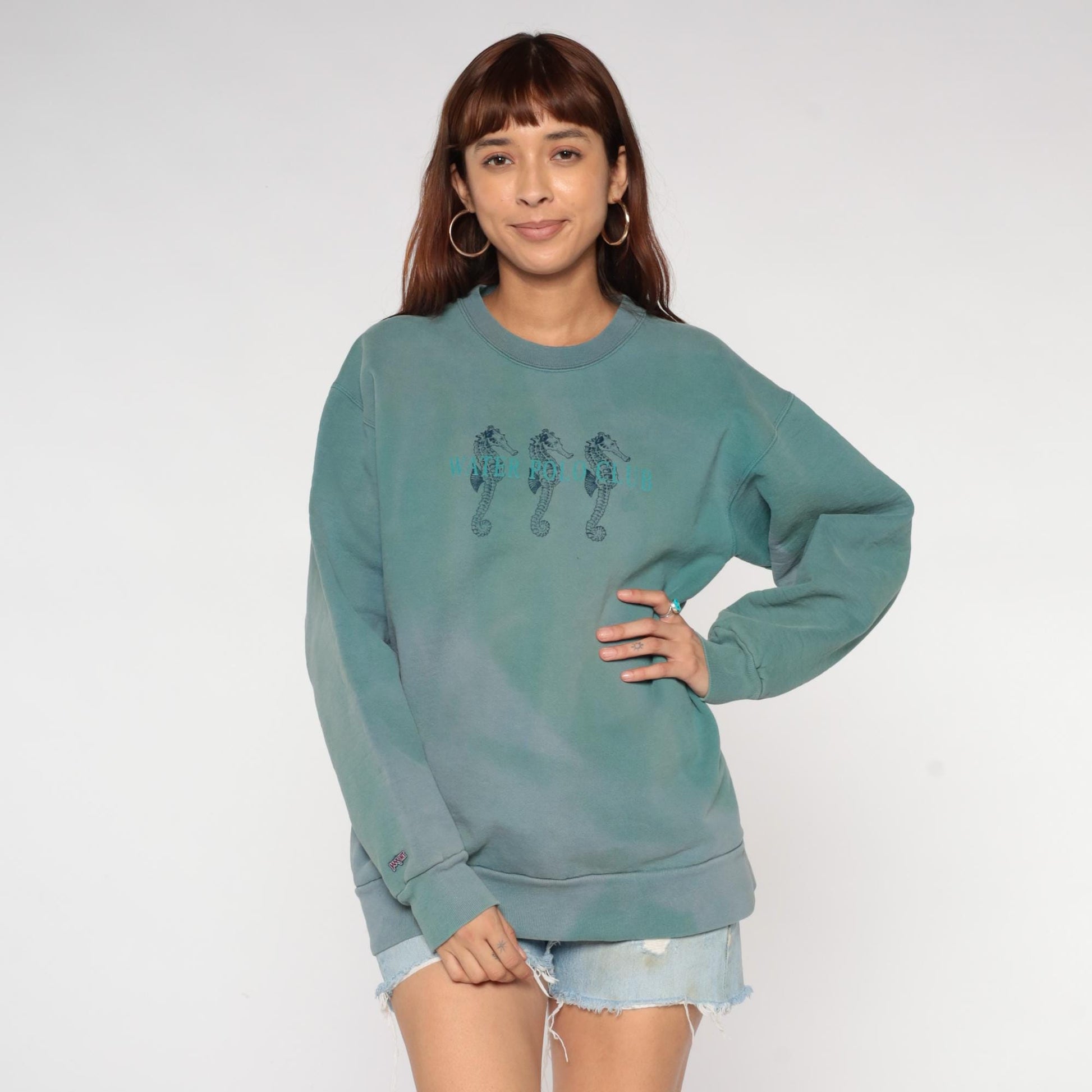 90s Jansport Water Polo Club Sweatshirt Sage Green Seahorse Graphic Large L