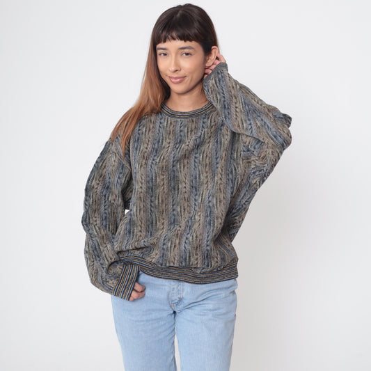90s Jhane Barnes Knit Sweater Striped Crew Neck Earth Tone Large