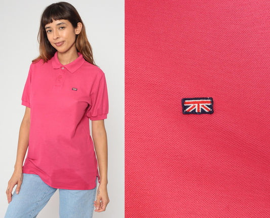 80s Brittania Polo Shirt Hot Pink Collared Short Sleeve Medium M