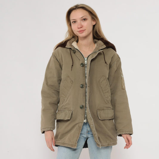 WWII B-9 Parka 1943-1945 Olive Military Cotton Sherpa Lined Hooded Jacket Medium