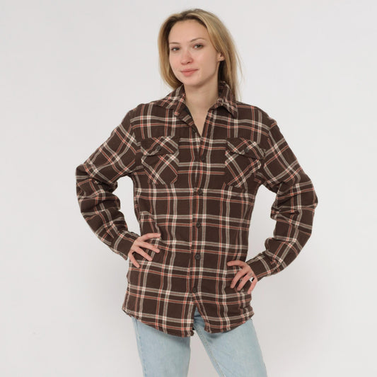 Y2K Wrangler Brown Plaid Quilted Flannel Shirt Small S