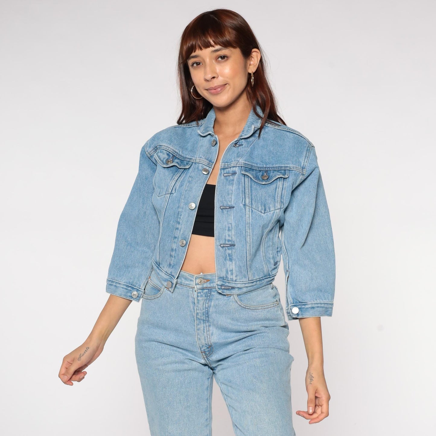 90s Gap Cropped Light Blue Denim Jacket Cotton Medium