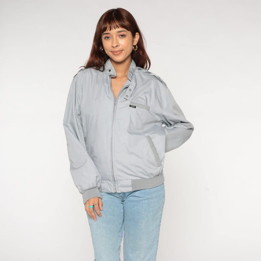80s Rene De France Light Gray Bomber Jacket Epaulettes Large L