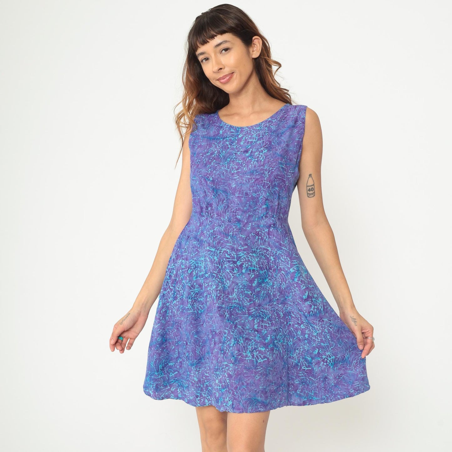 Y2K Tie Dye Mini Dress Purple Blue Turquoise Sleeveless A-Line Medium M