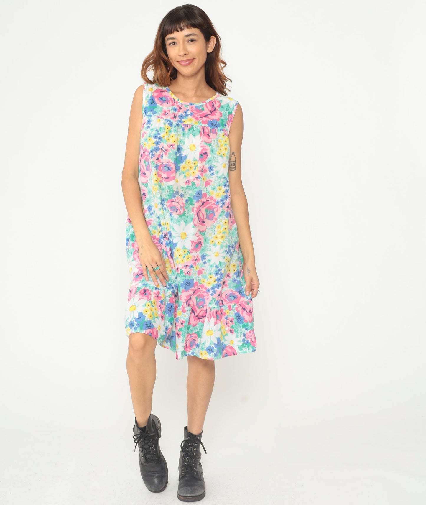 90s Anthony Richards Floral Midi Dress Sleeveless Drop Waist Medium M