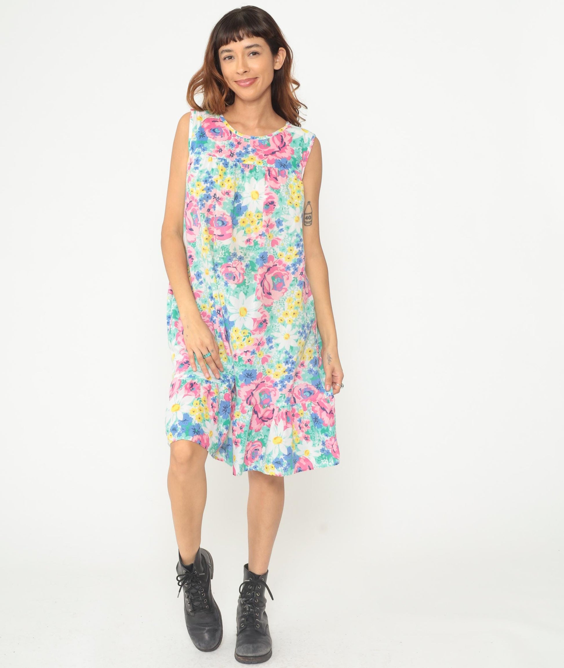 90s Anthony Richards Floral Midi Dress Sleeveless Drop Waist Medium M