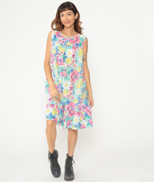 90s Anthony Richards Floral Midi Dress Sleeveless Drop Waist Medium M