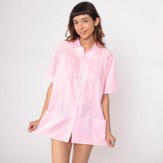 70s Kani of Kalifornia Pink Snap Front Tunic Blouse Large L