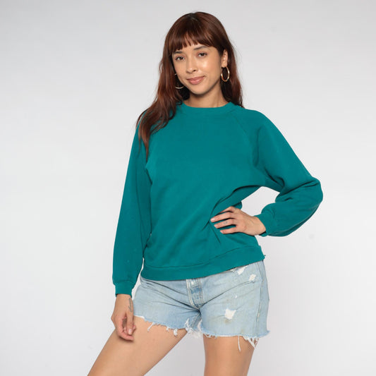 90s JAM Teal Crewneck Sweatshirt Raglan Sleeves Distressed Large L