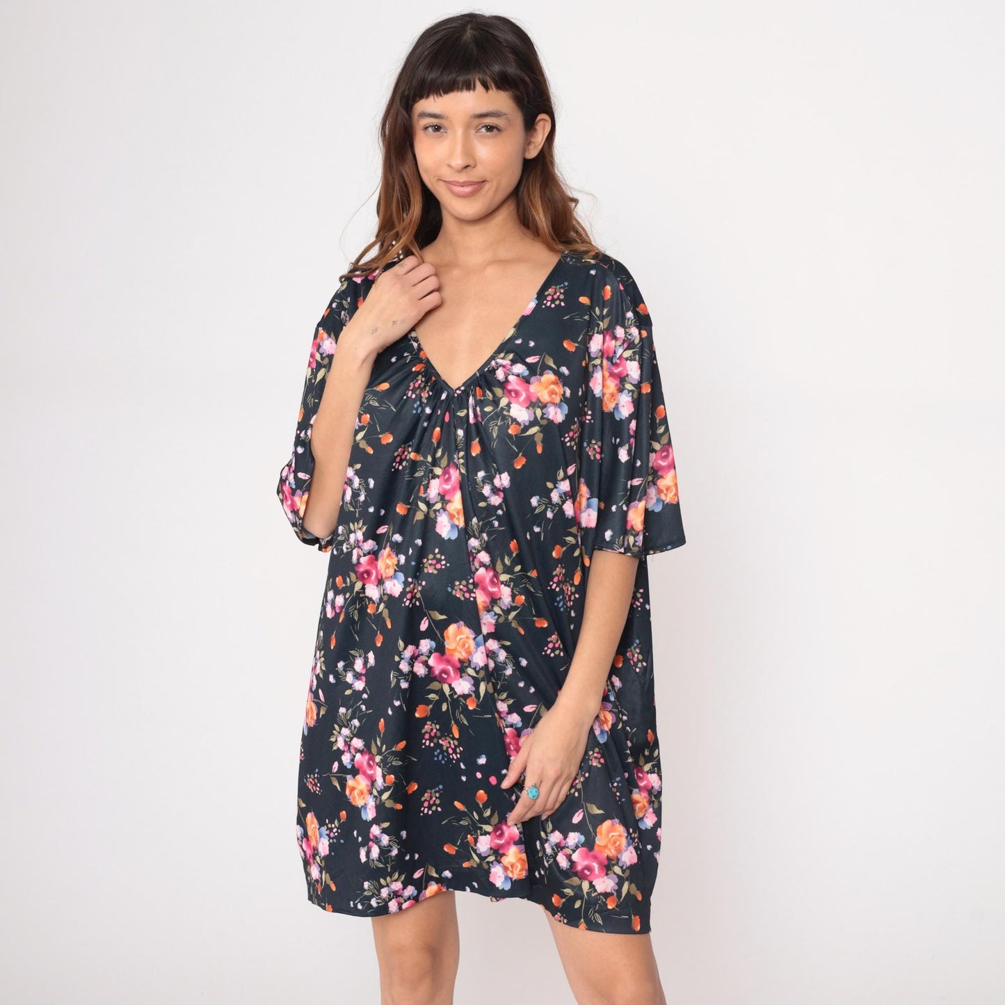 90s Only Necessities Floral Mini Dress V-Neck Empire Waist Plus Size 5X