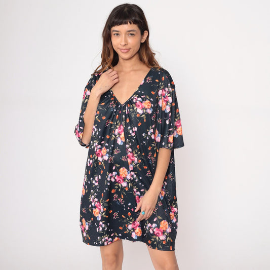 90s Only Necessities Floral Mini Dress V-Neck Empire Waist Plus Size 5X