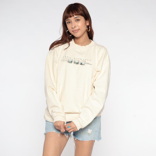 90s Lake Quinault Landscape Cream Crewneck Sweatshirt Extra Large XL