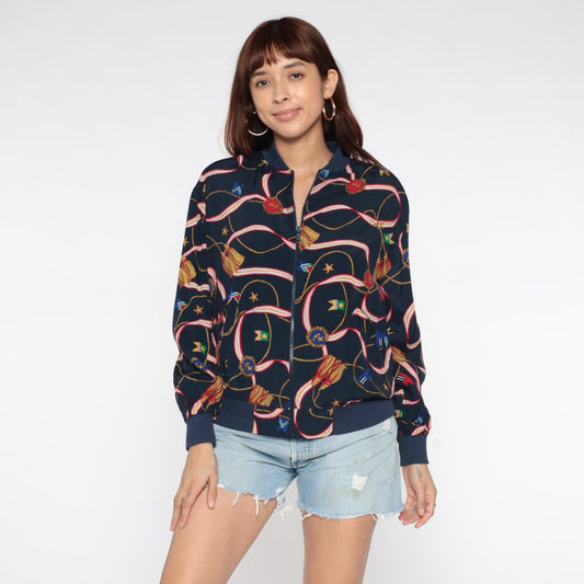 90s Alfred Dunner Nautical Bomber Jacket Navy Multicolor Medium