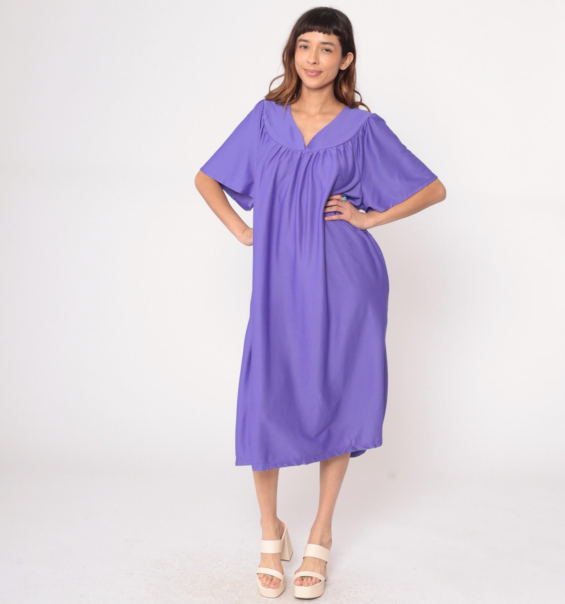 Y2K Purple Caftan Dress Anthony Richards Flutter Sleeve Midi Plus Size XXL