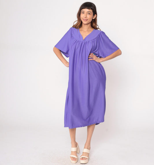 Y2K Purple Caftan Dress Anthony Richards Flutter Sleeve Midi Plus Size XXL